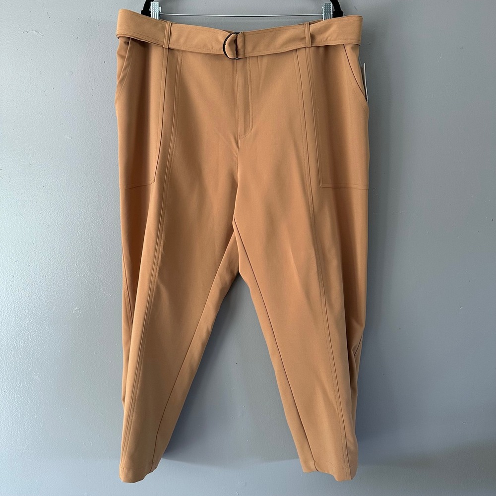 Ophelia Roe Mid-Rise Tapered Ankle Twill Dress Pants | Caramel Color